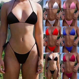Traje de baño sexy para mujer, conjunto de bikini brasileño sólido, cintura  baja, push up, ropa de playa, bikini femenino micro traje de baño (color 