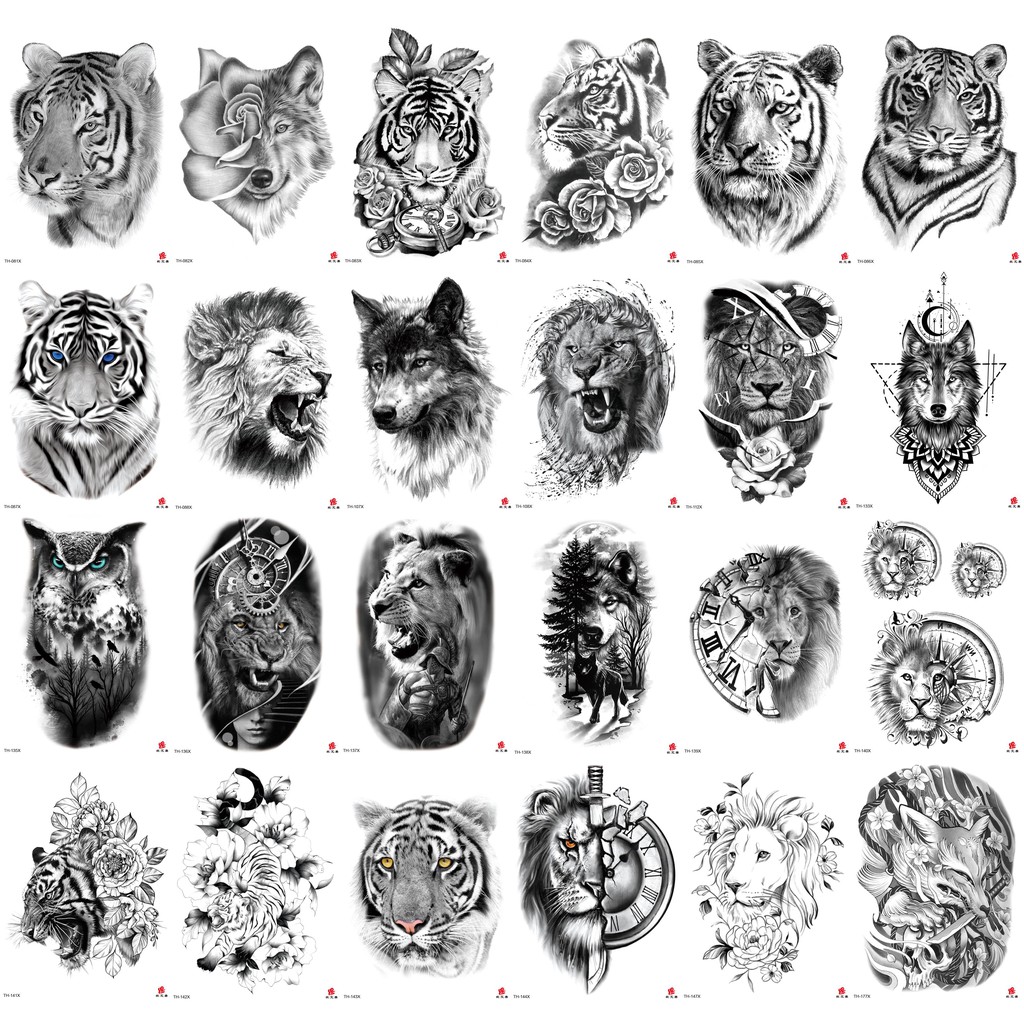 Pegatinas De Tatuaje Tigre León Lobo Animal Jefe Rey Tótem Imponente Brazo  Pegatina Temporal | Shopee México