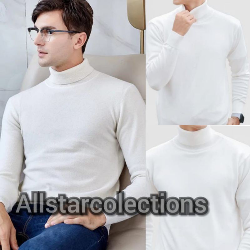  Camiseta de manga larga con cuello alto de color puro para  hombre, Blanco : Ropa, Zapatos y Joyería