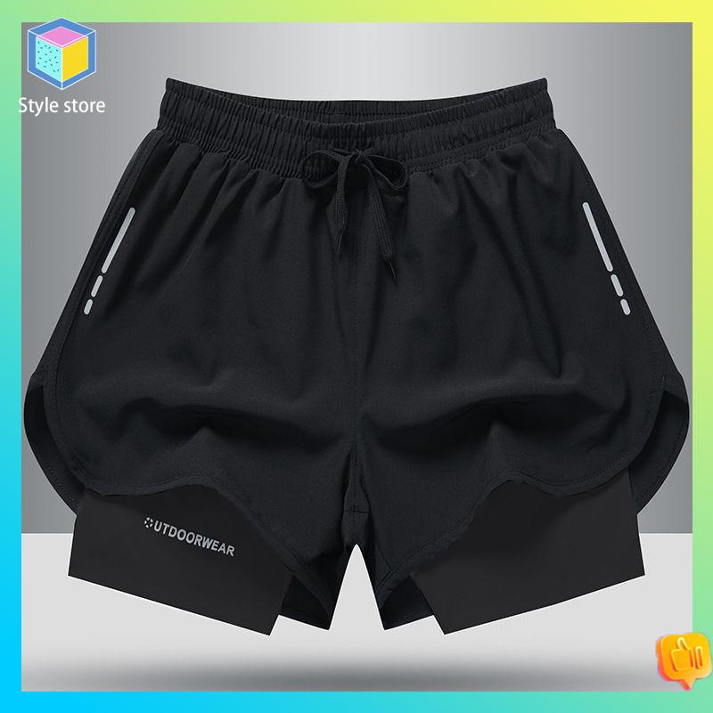 short mujer short deportivo mujer Correr hombres y mujeres nadando,  pantalones cortos de fitness, secado rápido, falso falso de dos piezas  Sports Traje de doble capota de capacitación primaria y secundaria.