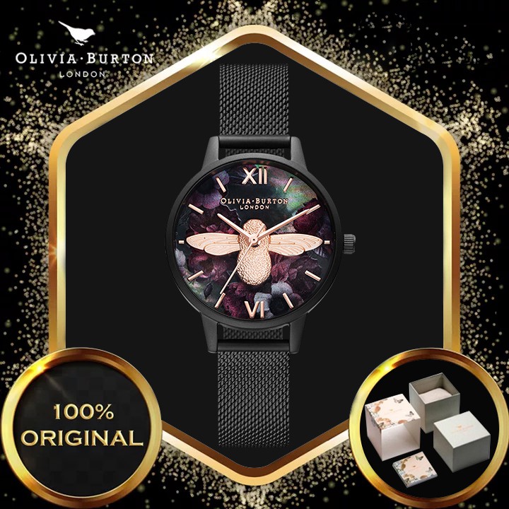 Promociones Olivia Burton 3D abeja Midi negro acero inoxidable