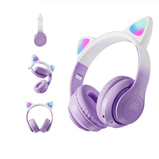 Auriculares inalámbricos con orejas de gato, cascos con luz Flash, control  de micrófono, estéreo LED, música