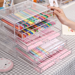 Caja de almacenamiento de escritorio creativa, cajón de plástico  transparente Kawaii Ins, soporte multifunción para bolígrafos de  estudiantes