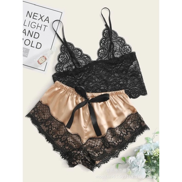 conjunto de ropa interior para dormir de encaje Sexy para mujer/conjunto de  lencería/ropa de noche/2pzas