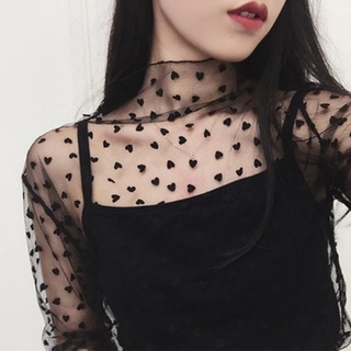 Camisetas de malla de rejilla para mujer, camisas negras transparentes,  camiseta Sexy de manga larga Harajuku para mujer