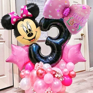 Globos De Numeros 3 Años Minnie Mouse Decoracion Para Cumpleaños Niña Set  Rosa