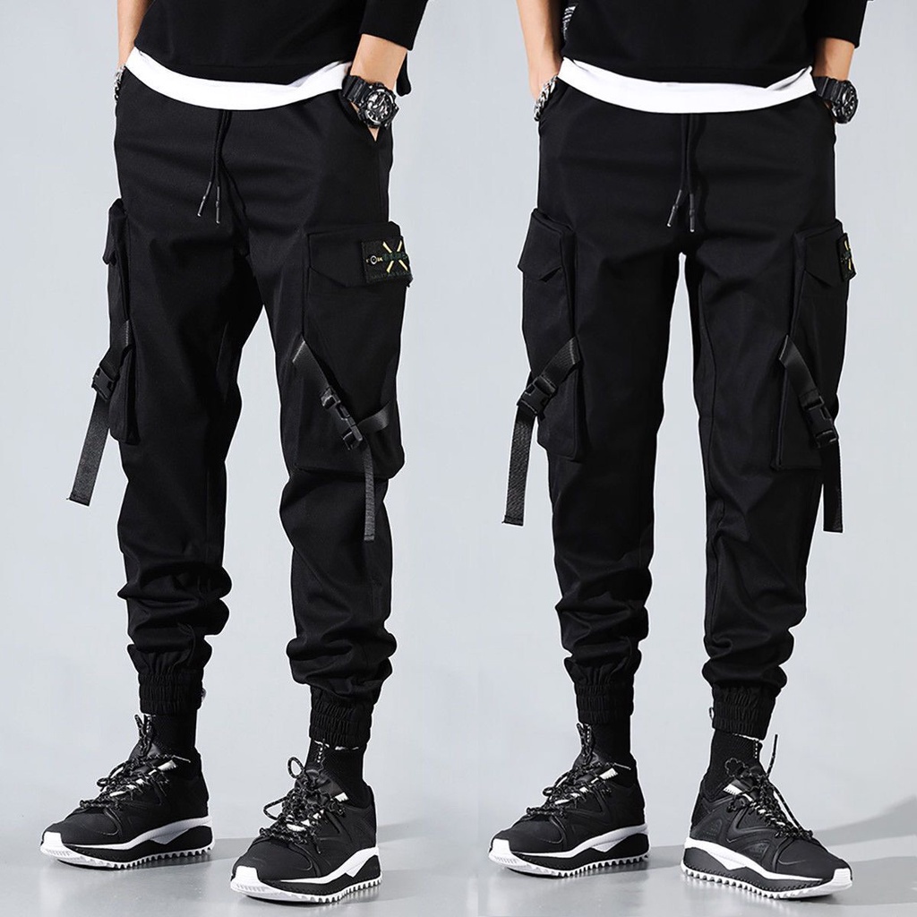 Pantalón Negro Hombre Cargo Streetwear