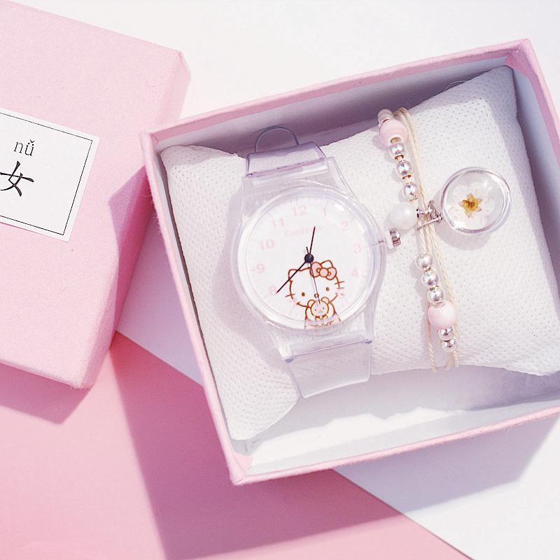 Hello Kitty Relojes Niña Analógico Electrónico Reloj De Cuarzo Kawaii Kt  Gato Pulsera Mujer Moda Lindo Regalos