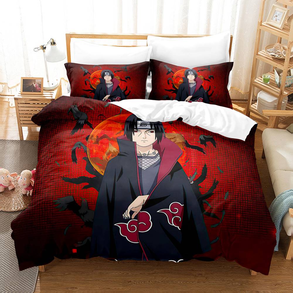 SQS Naruto Akatsuki Uchiha Itachi Funda De Edredon Juego Individual Doble Tamano Sabana Dormitorio Lavable Almohada Conjunto