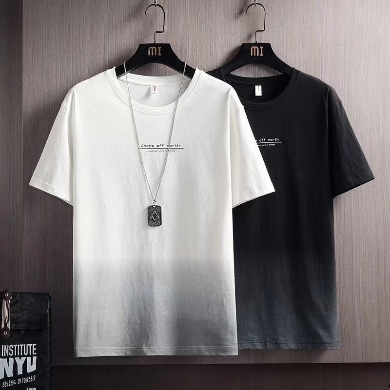 Cod M XXXL Verano De Manga Corta Camiseta Para Hombres Americano Estilo Calle Degradado Camisa De Gran Tamano Ins Moda Suelta Tops Mas El Masculino