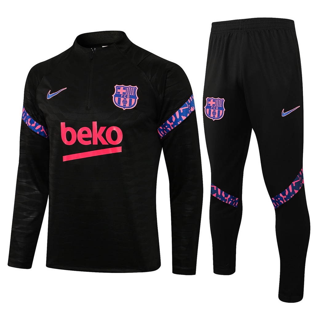 Barcelona Negro Chamarra Chandal De Futbol Entrenamiento Desgaste Traje De Media Cremallera Manga Larga Jersey Pantalones Conjunto 2021 S 2XL