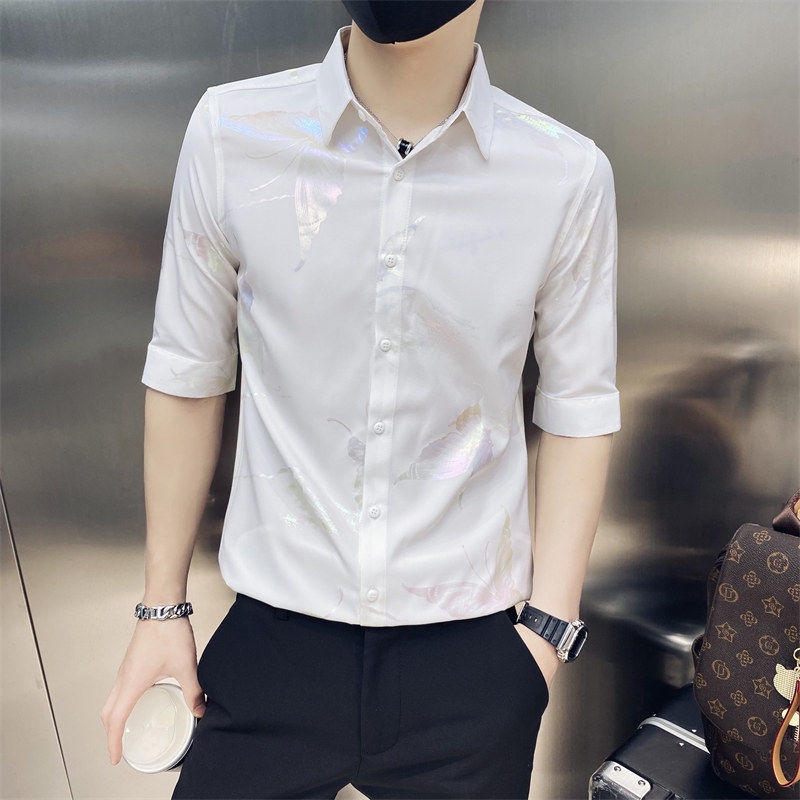 HHU Camisa de seda de hielo para hombre guapo camisa de moda para ninos verano seccion delgada camisa de manga tres cuartos guapo de gama alta de manga corta nuevo Shopee Mexico