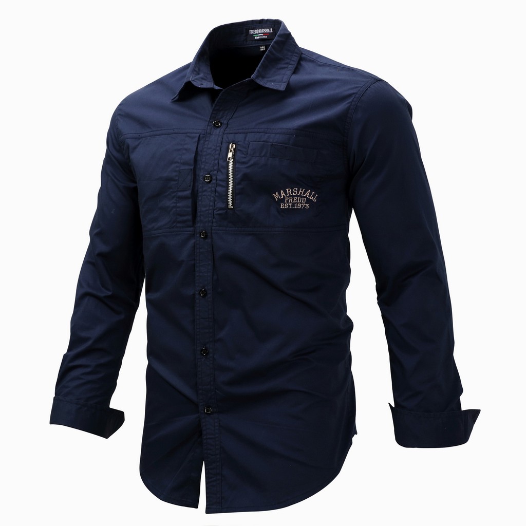 Fredd Marshall 2020 Moda Militar Camisa De Manga Larga Multi Bolsillo Camisas Casuales Marca Ropa Ejercito Verde Lisa Hombre Color Solido 100 Algodon 116 Shopee Mexico
