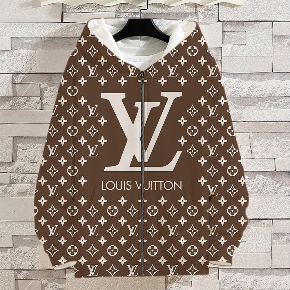 Hombres Zip Sudaderas Con Capucha Nuevo Louis Vuitton Casual LV Impresión  Mujeres De Manga Larga Jersey Tops