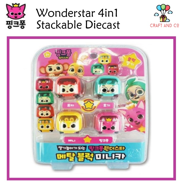 Pinkfong Hogi Jenny Wonderstar diecast mini Bloque De metal 4en1 Coche De  Juguete ORI