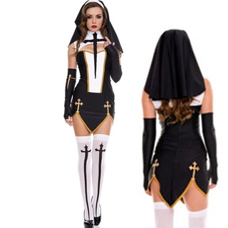 Alta Calidad Sexy Monja Disfraces De Mujeres Adultas Disfraz De Cosplay Con  Capucha Negra Para Halloween Hermana Fiesta | Shopee México