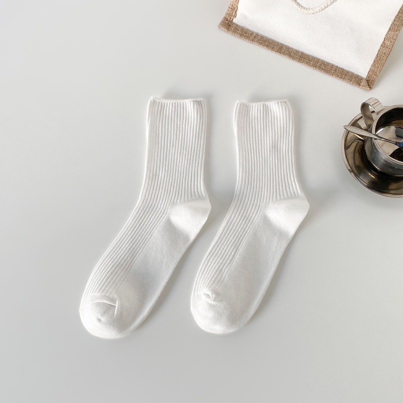 Pack De 2 Pares Calcetines Mujer Tubo Medio - Algodón Suave Y Transpirable - Blanco Y Rosa