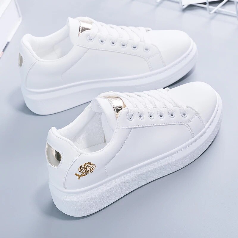  YYZ Zapatillas blancas de moda para mujer, bonitas zapatillas  de cuero casuales con cordones para caminar, Blanco, 8 : Ropa, Zapatos y  Joyería