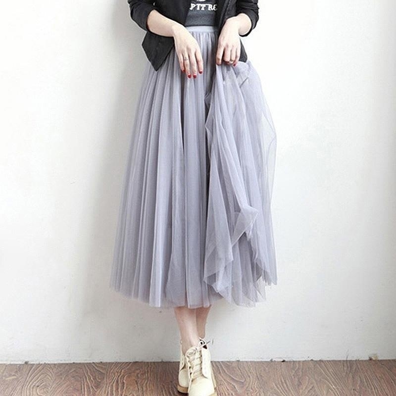 Faldas de tul de verano elástico de cintura alta falda de malla larga para mujer tutú Maxi falda de moda | México