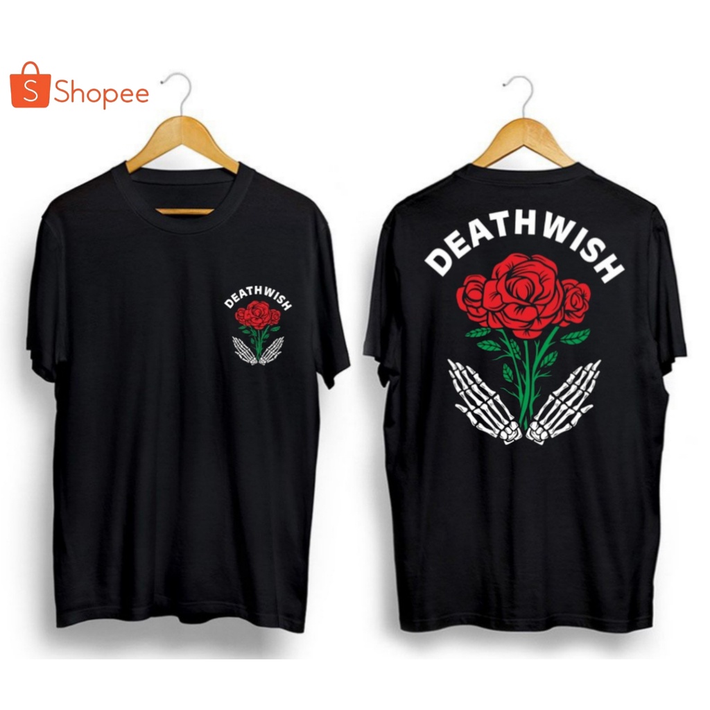 Mawar DEAT WISH flor camiseta ropa 2 manos ropa DISTRO camiseta hombres y mujeres ultima camiseta de moda camisa