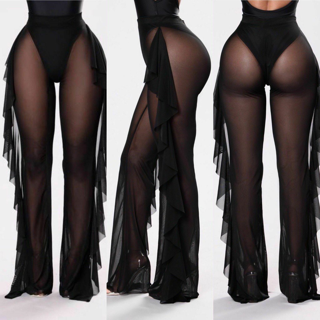 Nuevos Sexy Volantes De Las Mujeres De Playa De Malla Pantalones Transparentes De Pierna Ancha Transparente Ver A Traves Del Mar De Vacaciones Cubrir Bikini Pantalon Pantalon Shopee Mexico