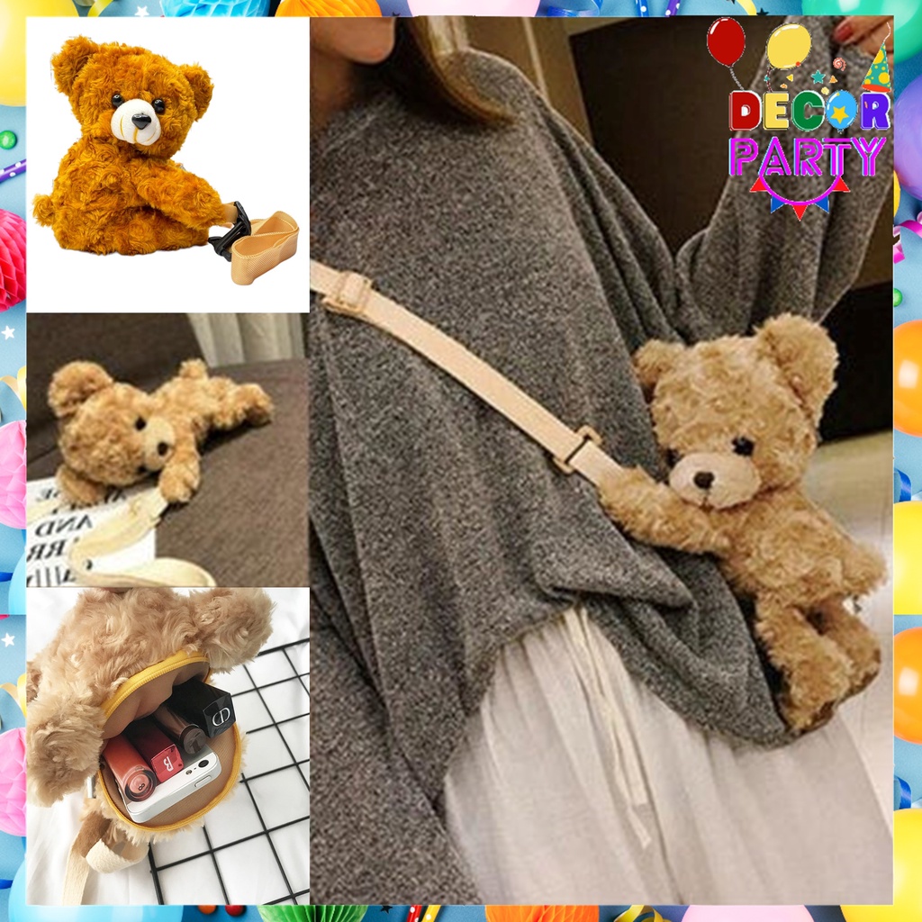 Dp Mini bolsa de oso de peluche abrazo lindo bolso de transporte de oso