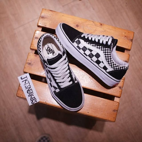 Zapatos vans blanco con negro clearance suelto