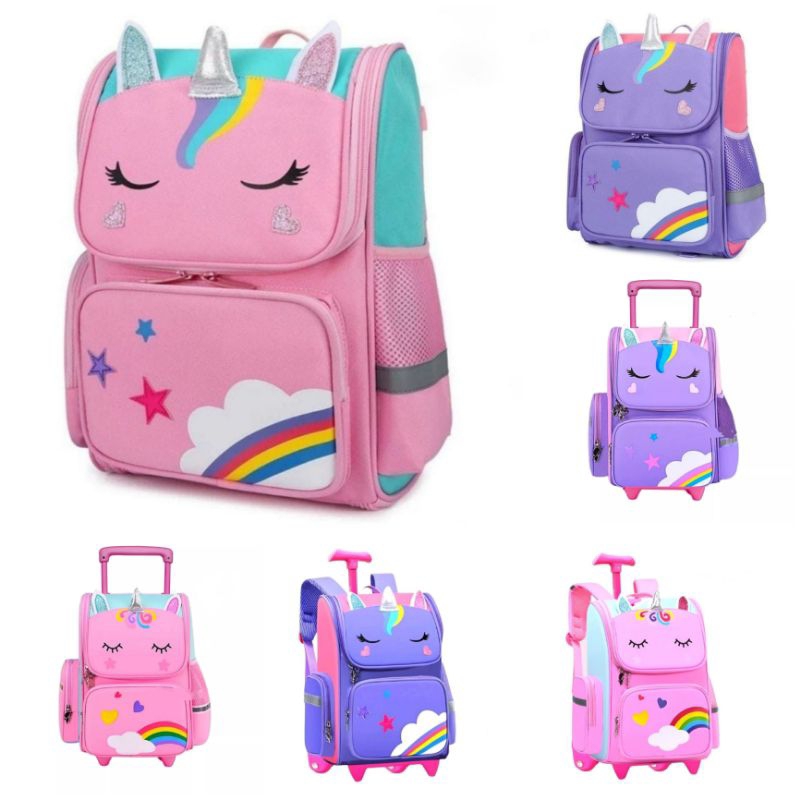 Trolley Para Ninos De La Escuela Primaria Bolsa De Unicornio Mochila De Empuje Para Las Ninas Del Jardin De Infantes