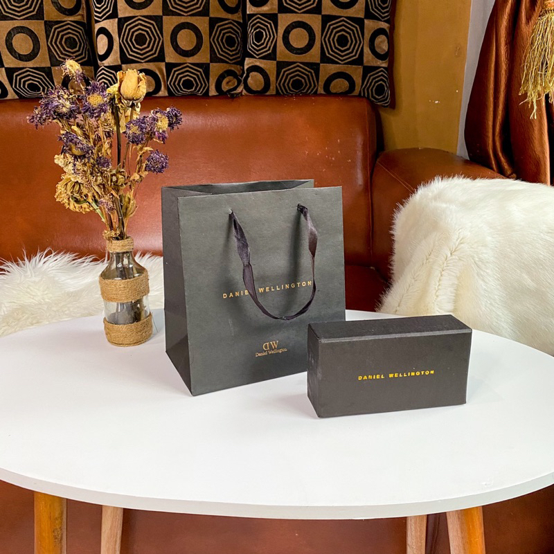HITAM Bolsa De Papel Y Caja Daniel Wellington Negro Premium Reloj