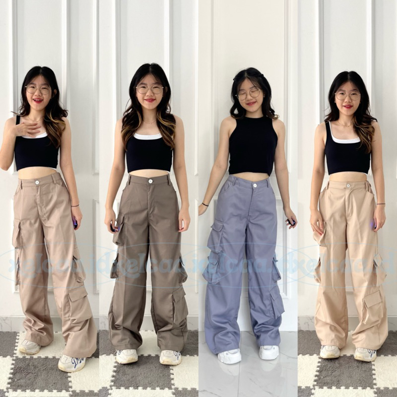 streetwear moda mujer carga pantalones mujeres señoras al por mayor baggy 6  bolsillo carga pantalones
