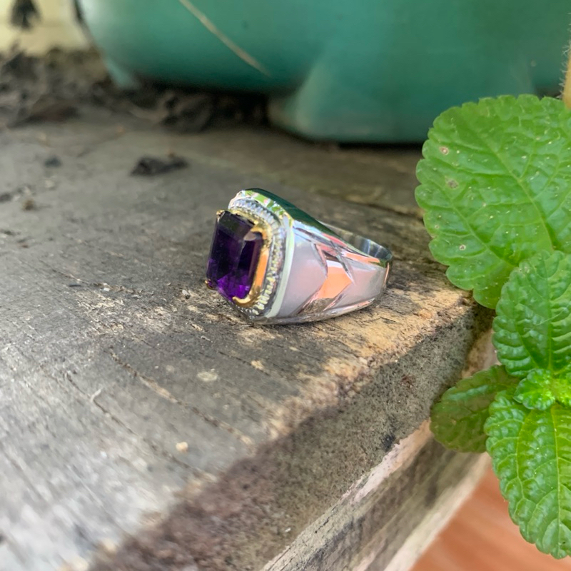 Anillo De Amatista Caja De Corte Natural Monel Doff Tamano 7 Shopee Mexico