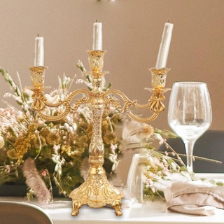Portavelas de cristal, candelabros dorados de 3 brazos, soporte para  candelabros de boda, centro de mesa, mesa de comedor, luz de vela,  decoración del