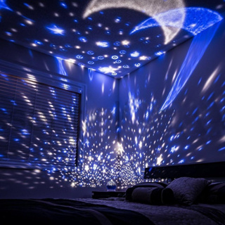 Luz de Noche de estrellas alimentada por USB/batería, lámpara giratoria LED  estrellado cielo con Luna, proyector para cabecera de niños, luz de