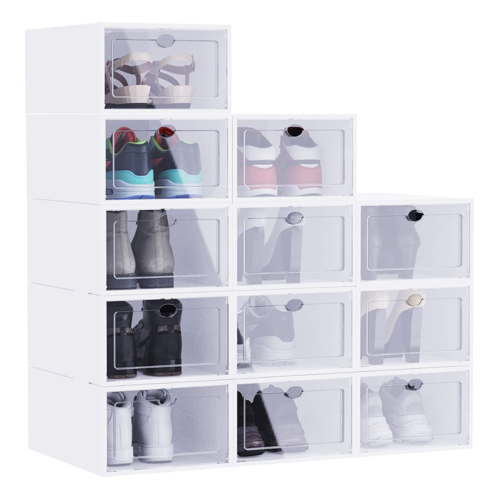 Cajas de zapatos transparentes apilables con tapas, paquete de 12 cajas de  zapatos apilables de plástico transparente organizadores de zapatos para