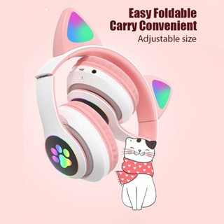 Auriculares con luz LED para niños y niñas, audífonos inalámbricos con  Bluetooth, orejas de gato, micrófono, música, teléfono, juegos