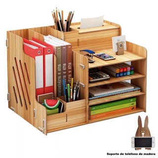 Organizador de lápices de escritorio de madera, caja de almacenamiento  estacionaria de oficina, estuche de soporte de escritorio escolar,  organizador