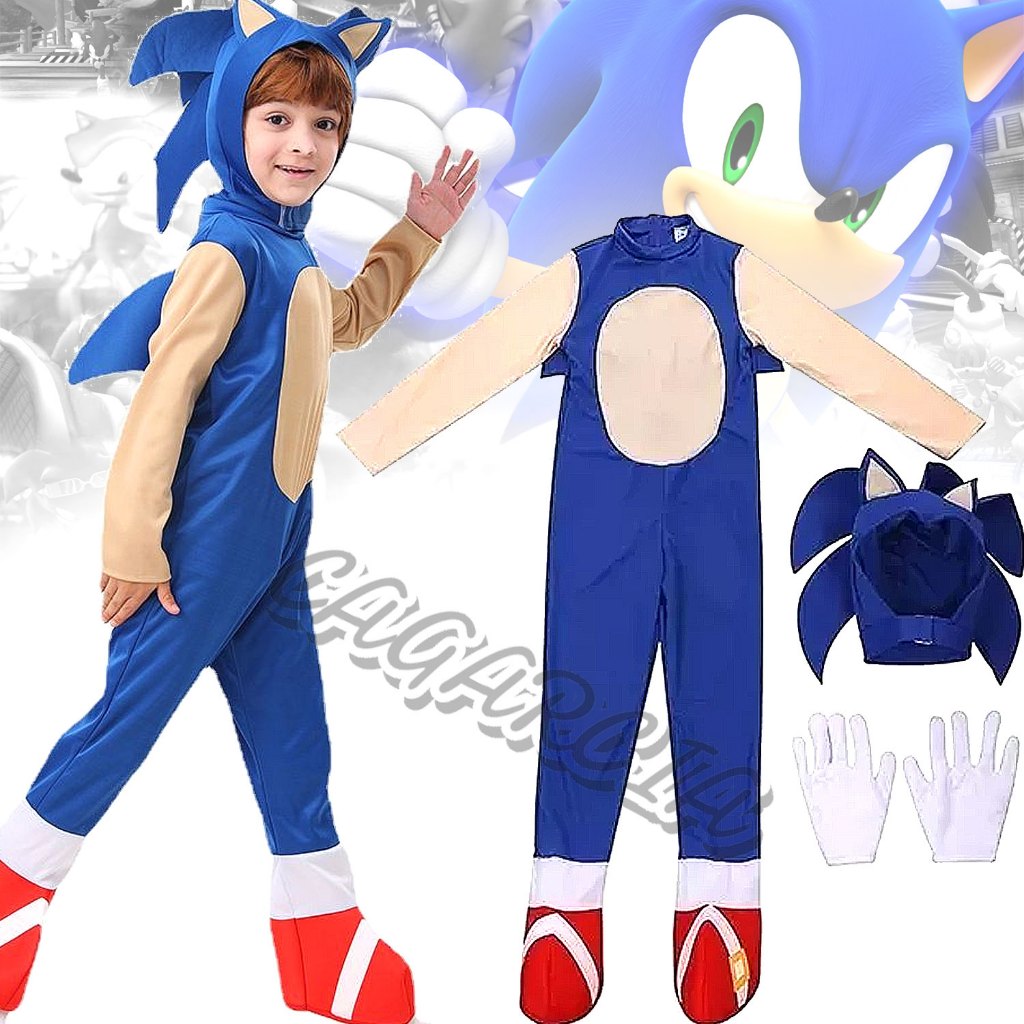 Ropa de disfraz de cosplay de Sonic The Hedgehog para niños, niños