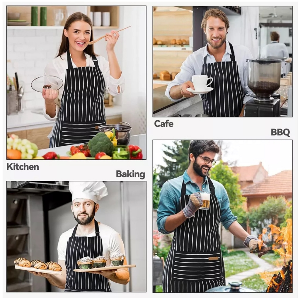 2 Piezas Delantal Para Mujeres Hombres Mandiles De Cocina Parrillero Chef Con 3 Bolsillo,Ajustable Mandil De Para Jardinería Restaurante Barbacoa Hornear Cocinar Hornear Pintura Arte Estilista, , large