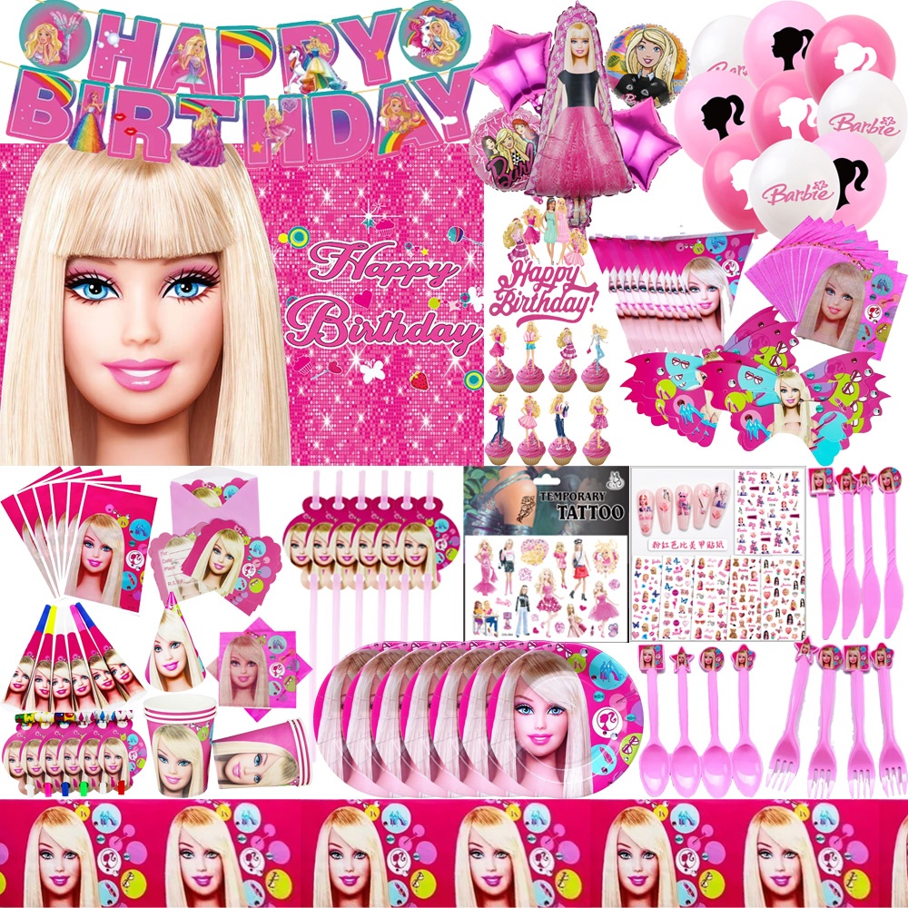 Juego de globos de aluminio de princesa Barbie para fiesta de cumpleaños de  niña, decoración de fondo, regalo de cumpleaños, rosa, 5 piezas - AliExpress