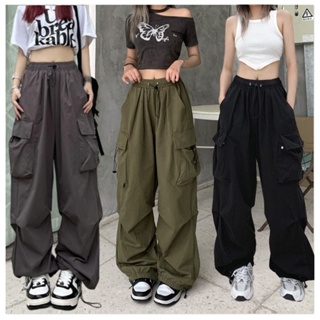 Pantalones casuales de pierna ancha con múltiples bolsillos y