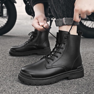 Botas negras para hombre, botas altas para motocicleta, zapatos militares  de invierno de estilo británico para hombre, botas de