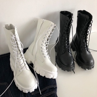 Botas de nieve cálidas con cordones para mujer, botas occidentales de piel  de moda, botas de invierno para mujer, botas de trabajo de punta redonda,  botas de motocicleta para mujer, botas tácticas