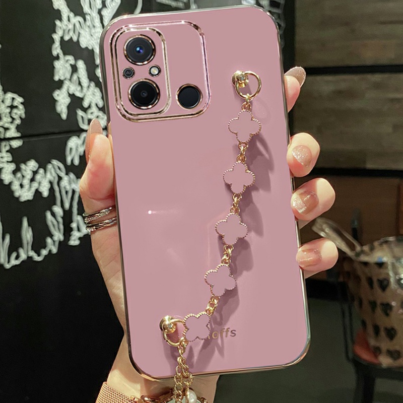 Funda De Cadena De Muñeca Para Xiaomi Redmi 12C 13C 12 Brillante Chapado Pulsera Teléfono Cubierta Trasera Suave | México