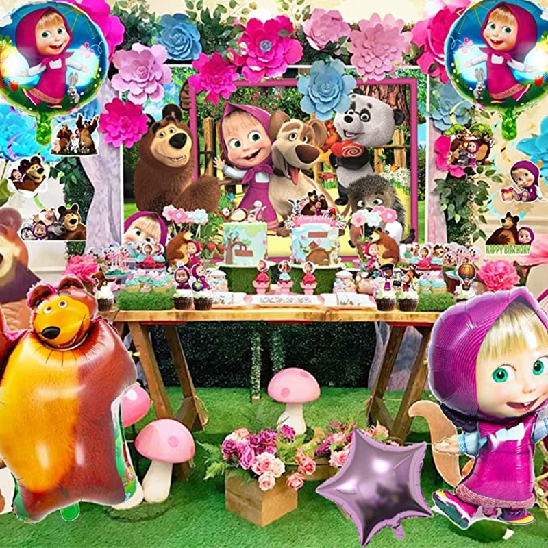 Juego de globos coloridos para cumpleaños de 3 años, Masha and the Bear  Masha y el Oso