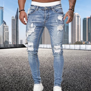 Versión Coreana De La Tendencia De Los Nuevos Pantalones Sueltos Hombres De  Todos Partidos Rasgados Jeans Slim Straight