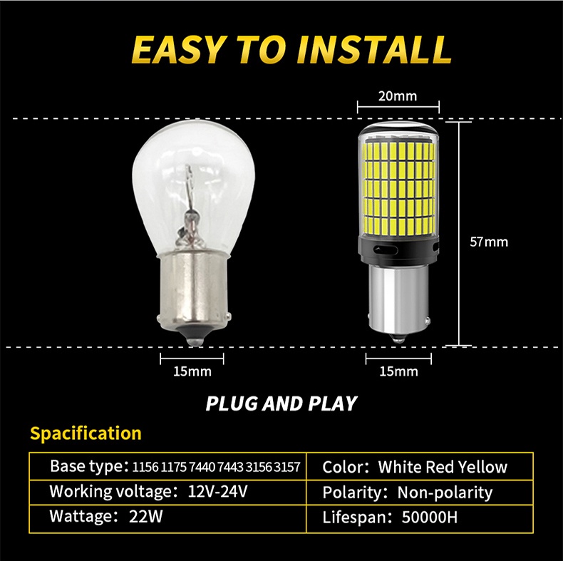 Comprar 2 uds coche LED señal de giro 144SMD Canbus 1156 BA15S P21W BAU15S  PY21W T20 7440 W21W P21/5W 1157 BAY15D bombilla de freno para automóvil sin  errores 12v