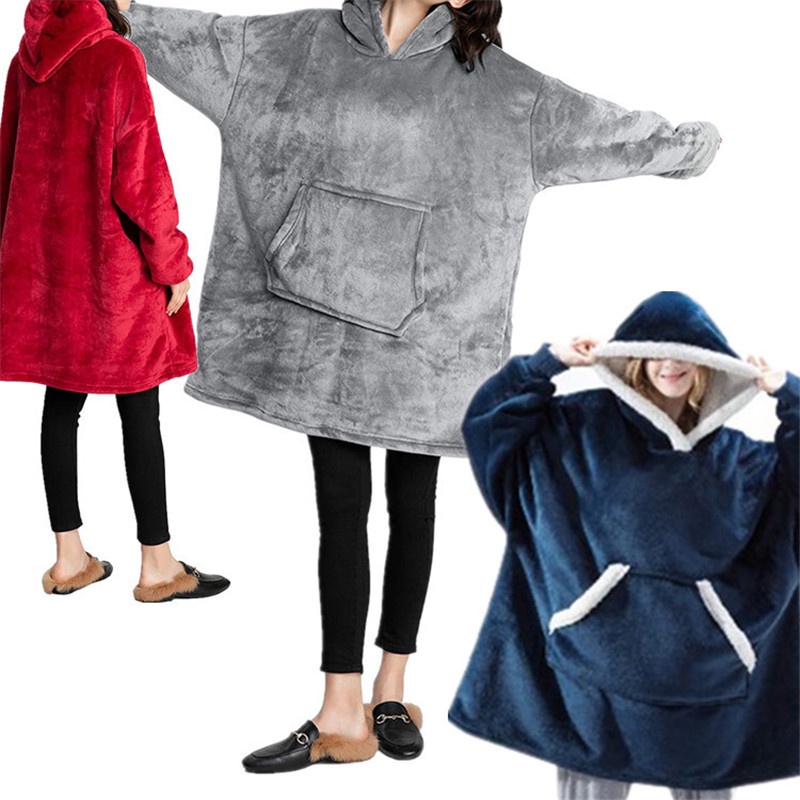 Manta Con Capucha De Vellón Gigante De Invierno Con Bolsillo Unisex Cálida  Para Mujer Sudadera Suéter Ropa