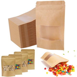 Bolsas resellables pequeñas para pequeñas empresas, bolsas de embalaje de  papel kraft con ventana transparente, bolsas herméticas de almacenamiento  de