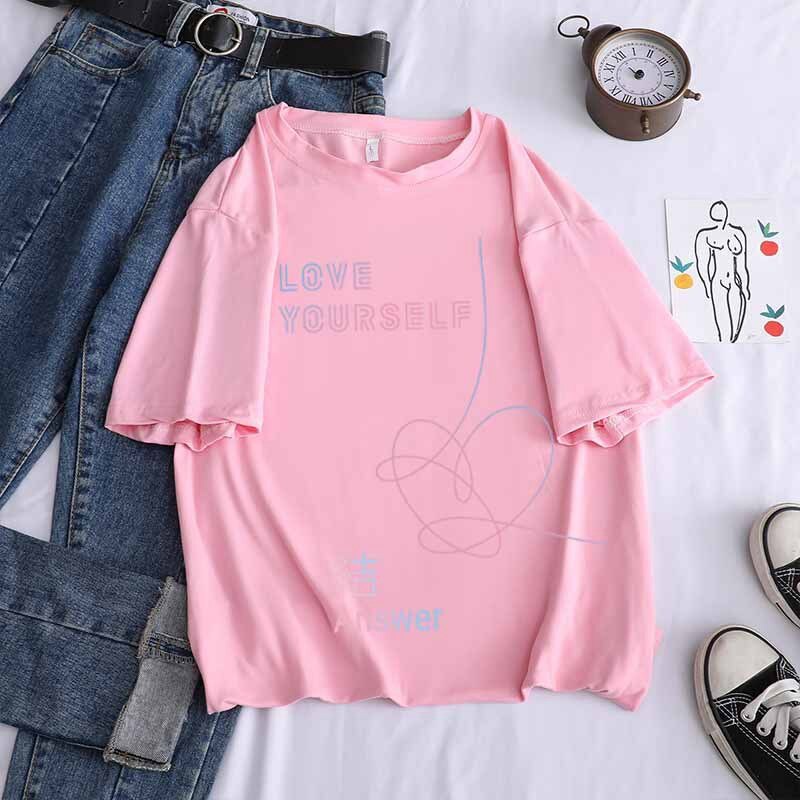 Bangtan Letter love yourself boy Camisa De Verano Camiseta casual Blusas De Mujer 90s Sexy Algodon Suelto Calle JCGC Shopee Mexico