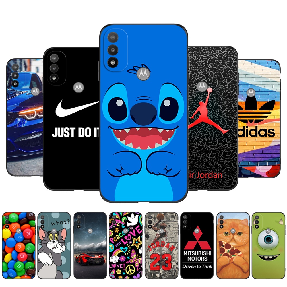 Funda de teléfono de silicona negra delgada para Motorola Moto E13 +  protector de pantalla